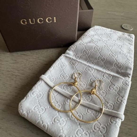 Gucci 18K Yellow Gold Marina Chain Hoop Dangle Earrings - Picture 1 of 4